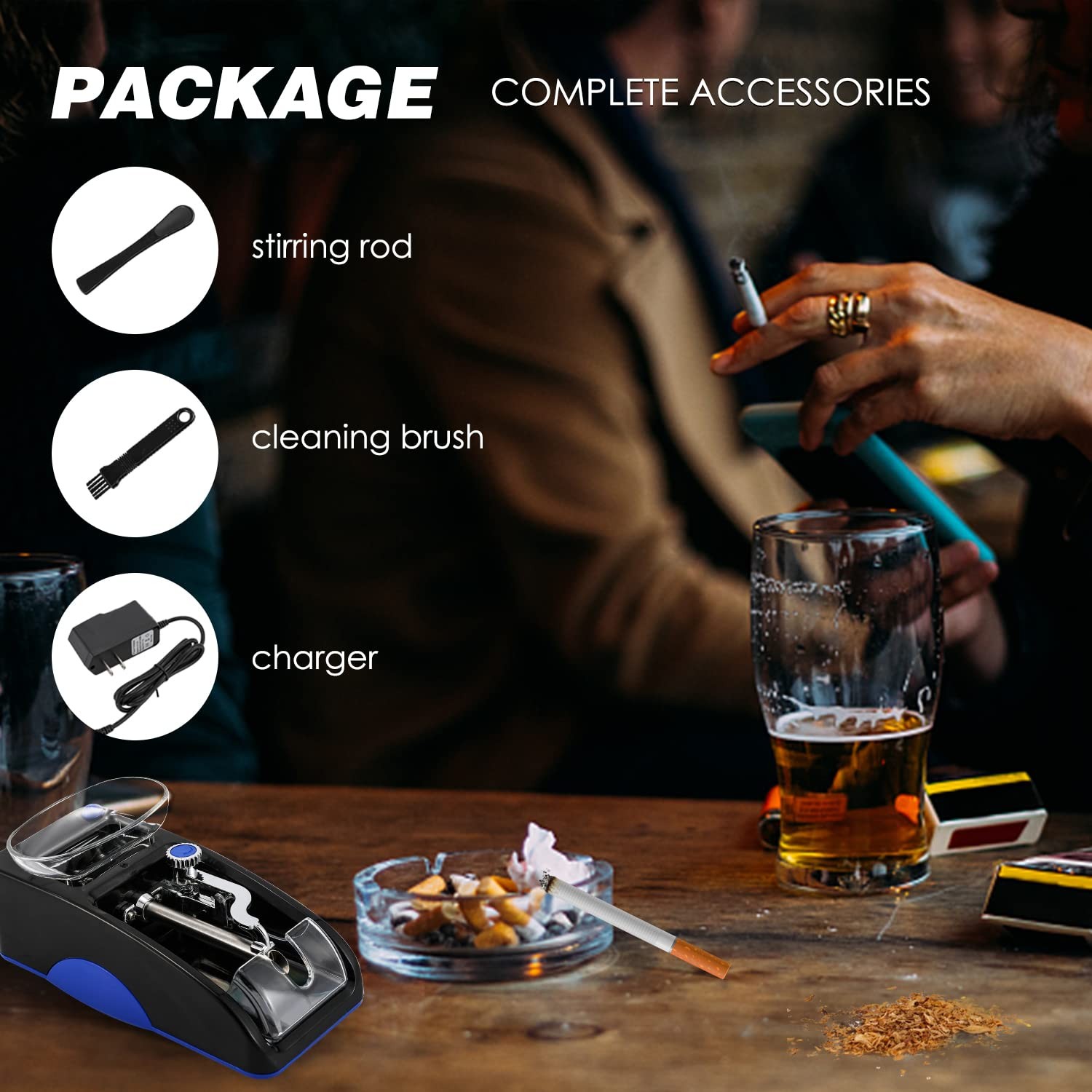 Cigarette Rolling Machine Automatic Electric Mini Tobacco Injector Blue