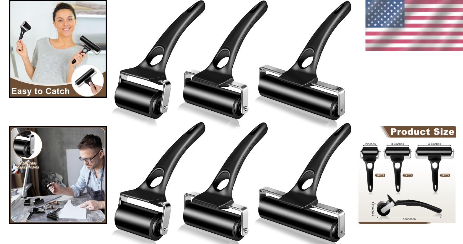 6pcs Rubber Brayer Roller Set for Crafting
