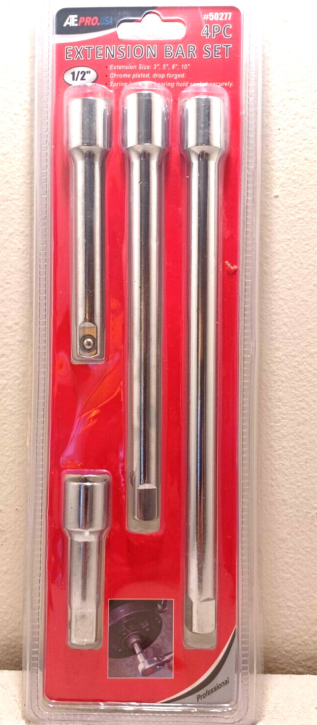 EXTENSION BARS 4 PC. 1/2" INCH DRIVE EXTENSION BAR SET 3,5,8,10" INCH LENGTHS