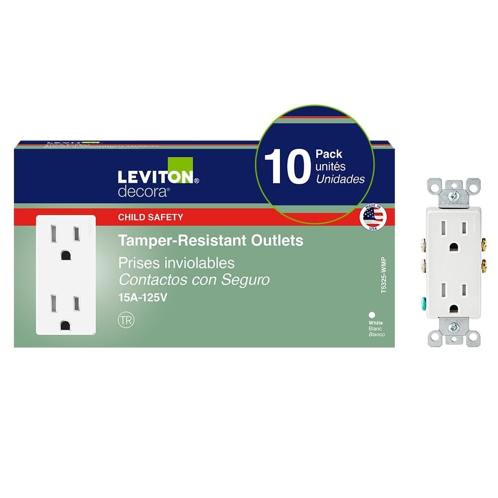 Durable 15 Amp Tamper-Resistant Electrical Outlets - 10 Pack, White Finish