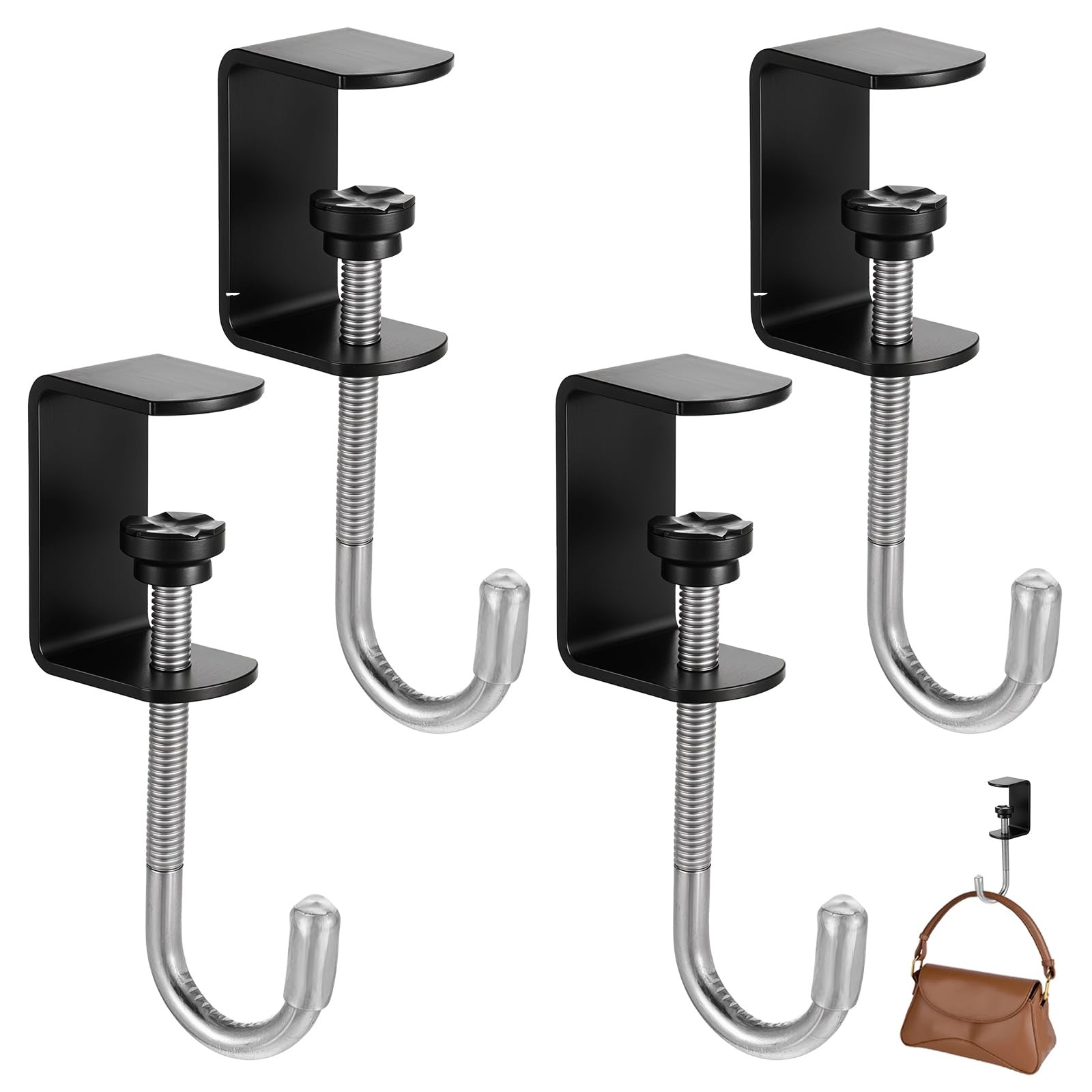 Clamp-On Under Desk Hooks, Desk Mount Hanging Bag Holder Metal Hook Adjustabl...