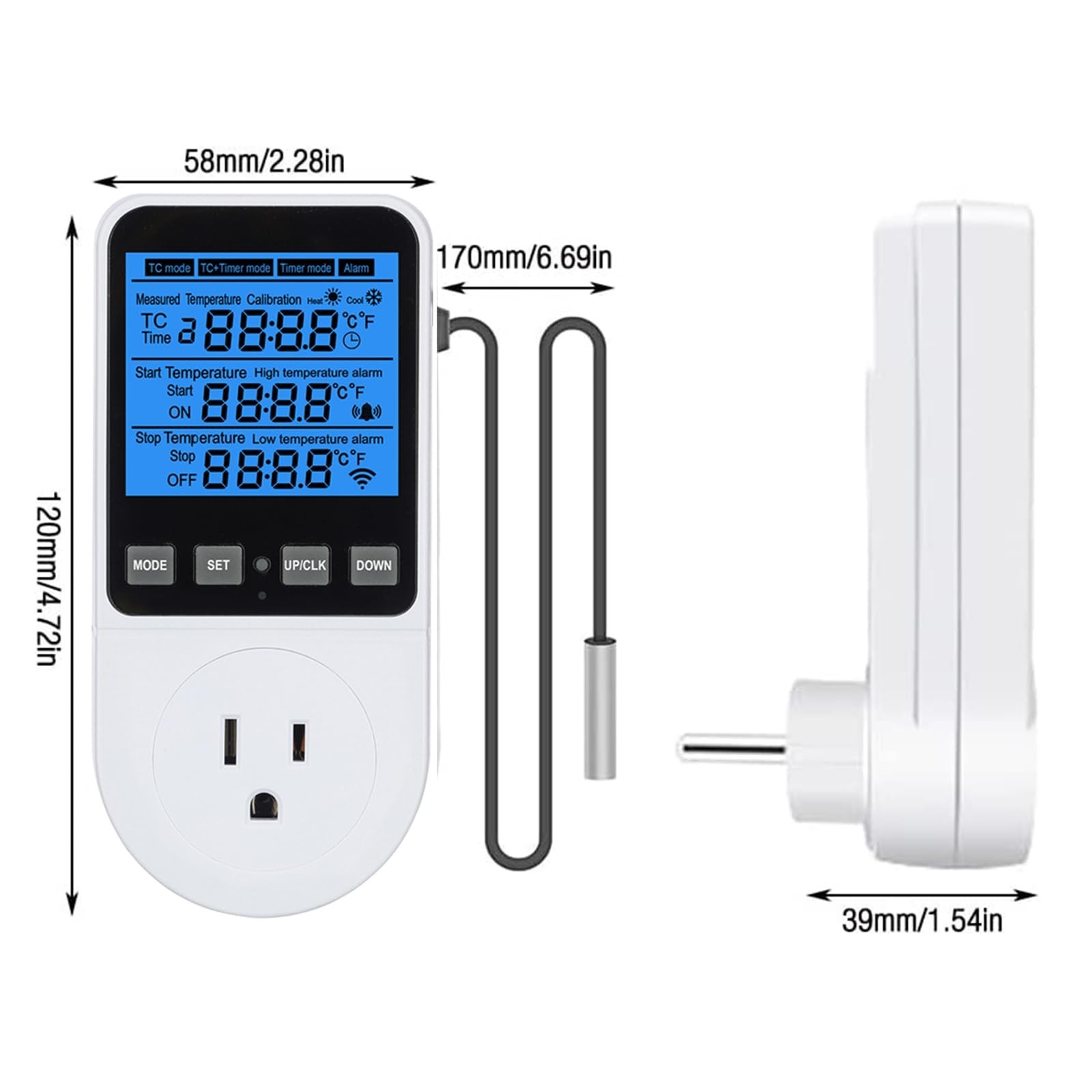 Digital Day Night Thermostat Outlet Plug with Timer, Heating Cooling Multi Pe...