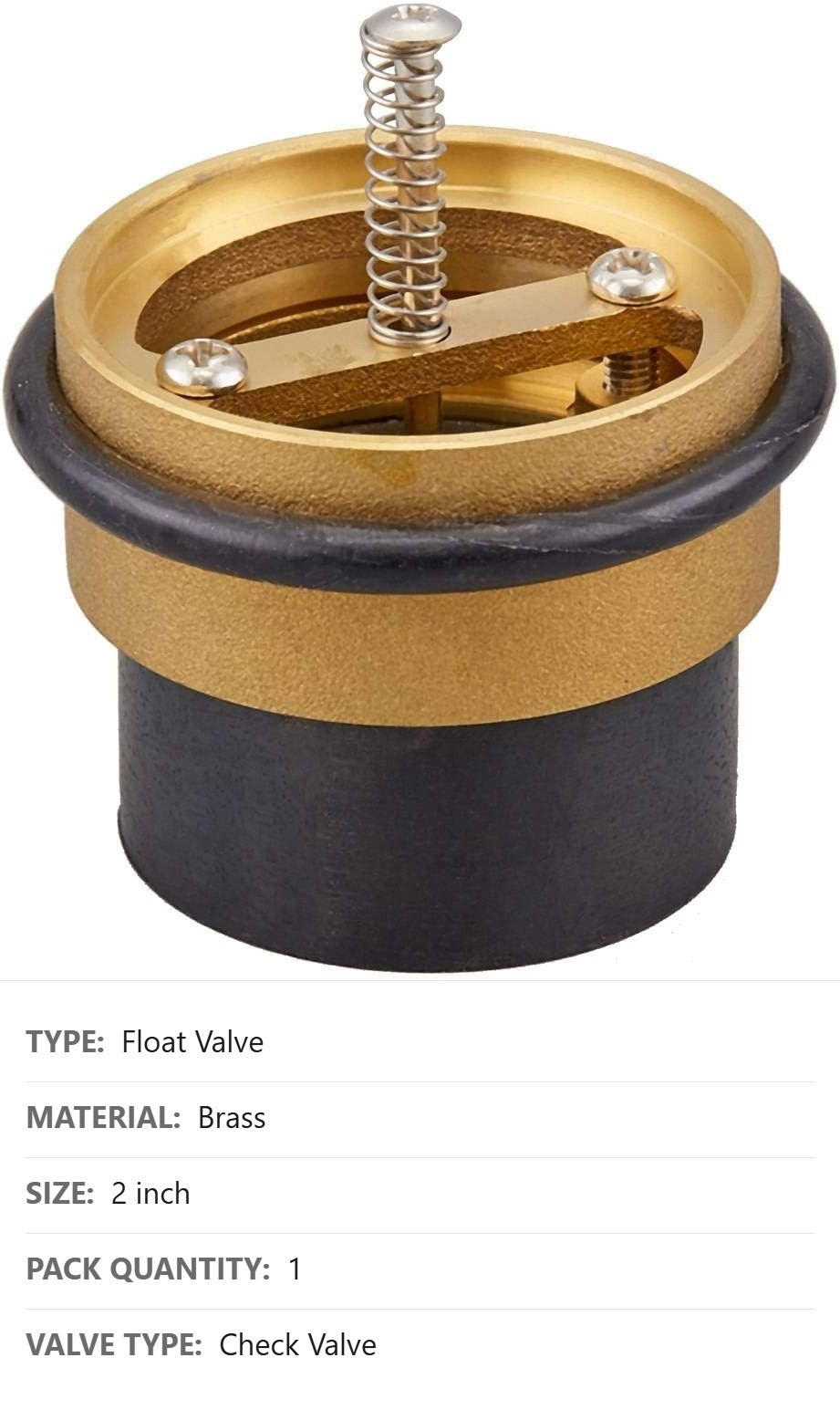 Internal Backwater Valve, 2" Float Model Flood-Guard, Brass, Threaded, 2 Port