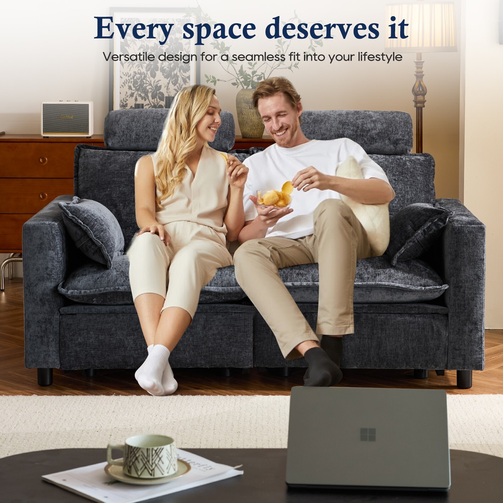 Electric Loveseat Recliner, Power Reclining Sofa with USB Ports, Cloud Couch