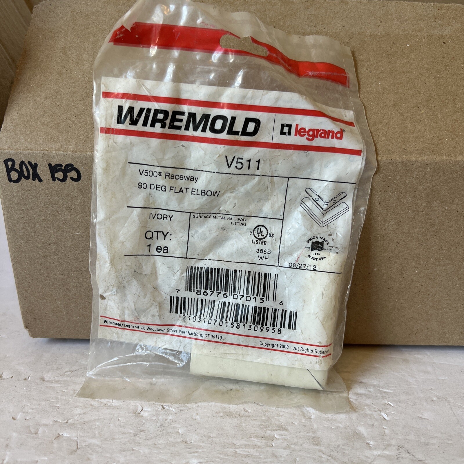 WIREMOLD LEGRAND V511 90DEG RACEWAY FLAT ELBOW FITTING, IVORY