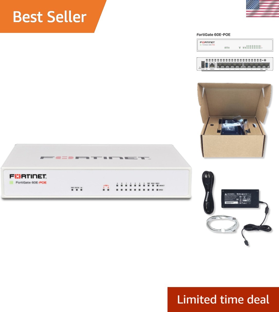 FortiGate-60E / FG-60E Next Generation NGFW Firewall Appliance, 10 x GE RJ45 ...