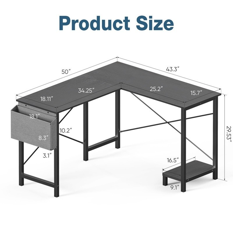 L Shaped Computer Desk W/ Storage Bag & CPU Stand Home Office Workstation New
