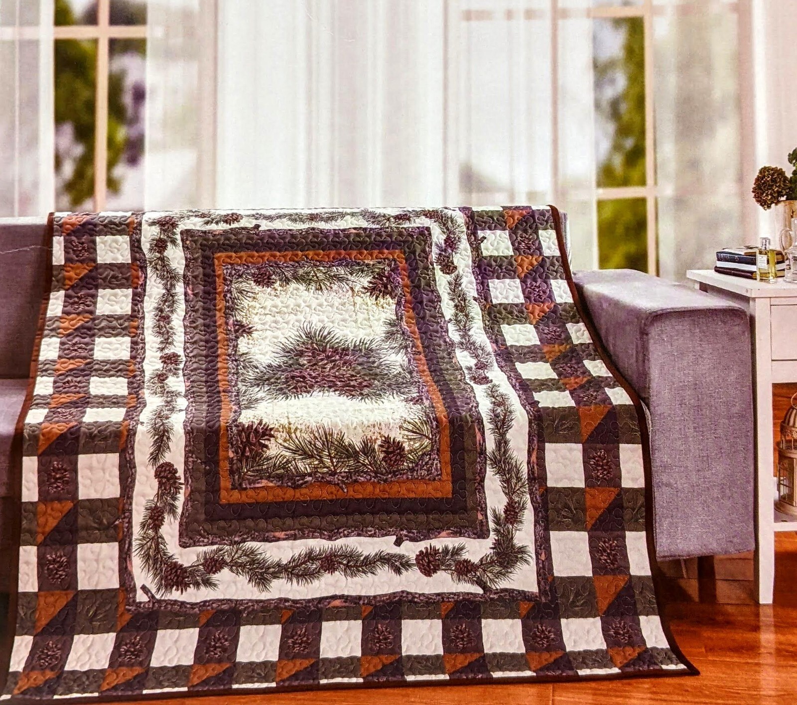 PINE FOREST Wilderness Cabin Quilted Throw Blanket, 50" x 60", by DeLeon