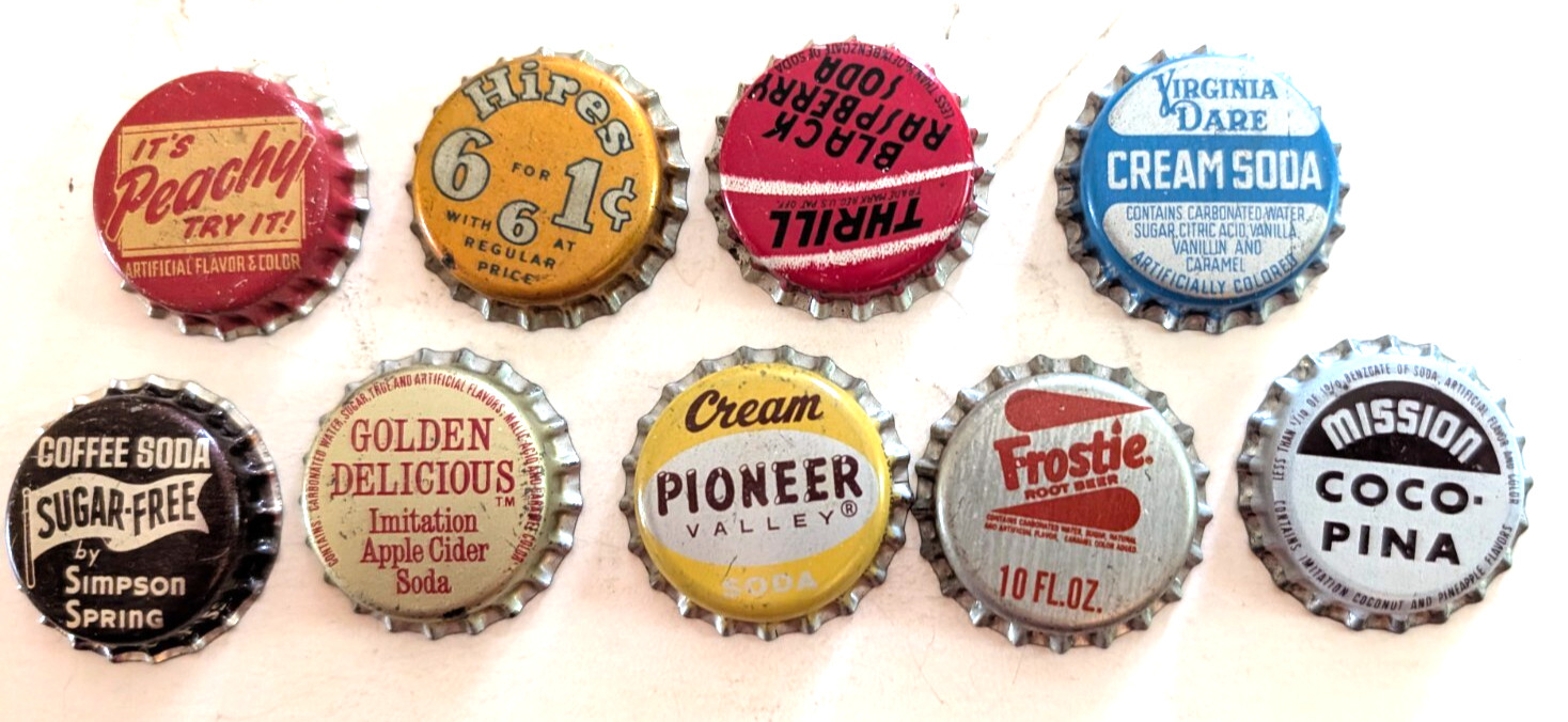 9 Early Cork Lined Bottle Caps