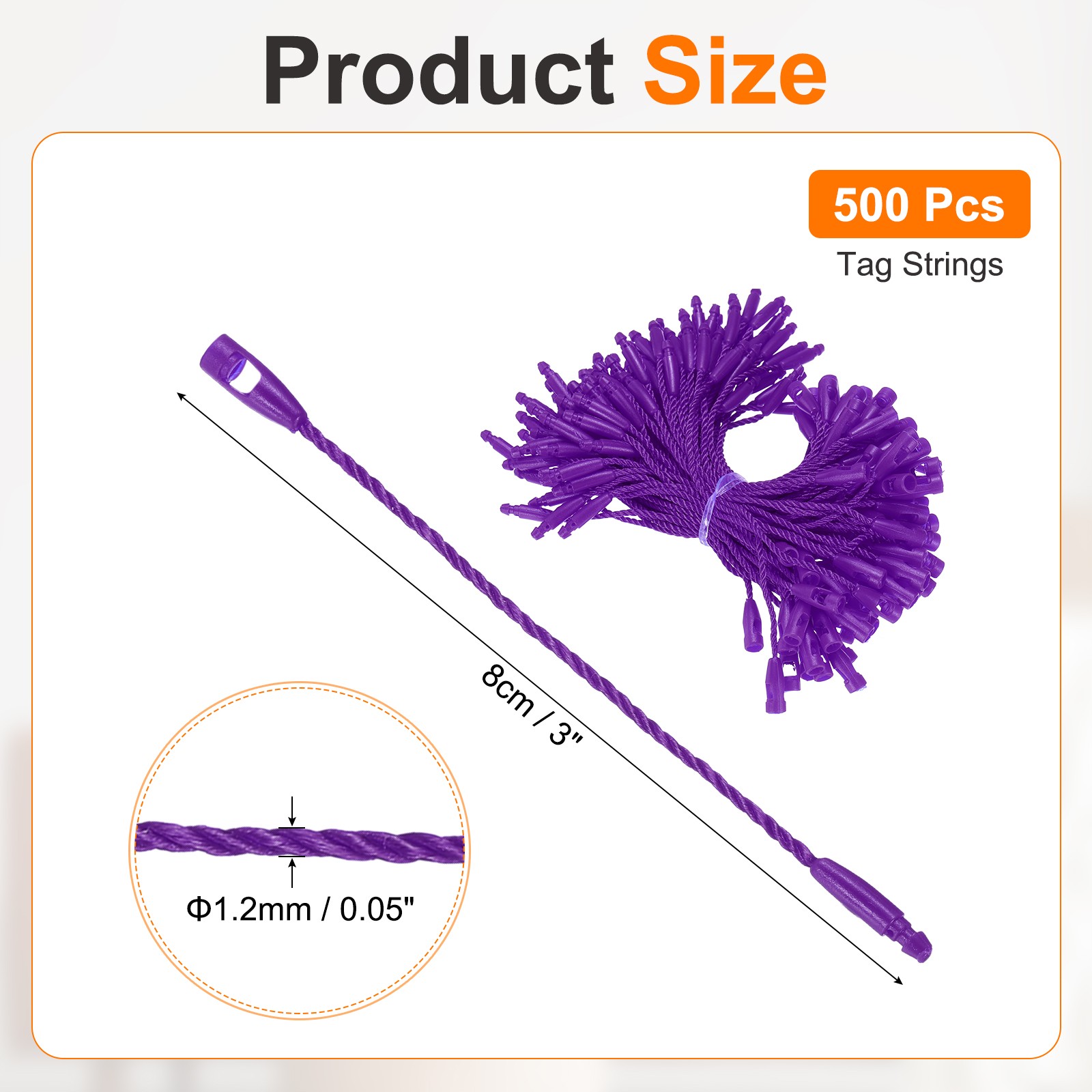 500 Pcs Polyester Hang Tag String 3" Snap Lock Pins Loop Fastener, Dark Purple