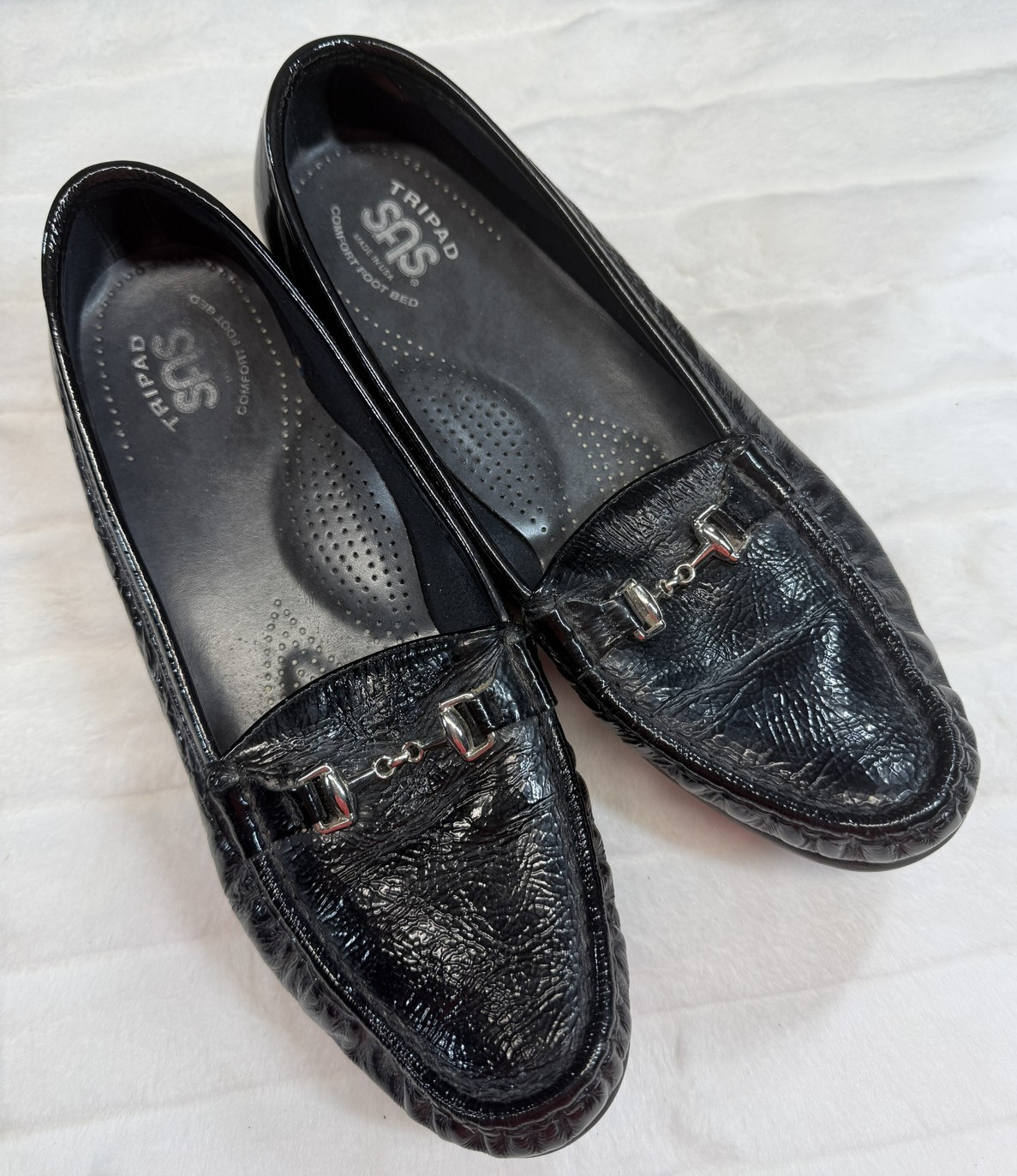 SAS Tripad Comfort Shoes Womens Size 10 Black Textured Loafers Made USA Slip On