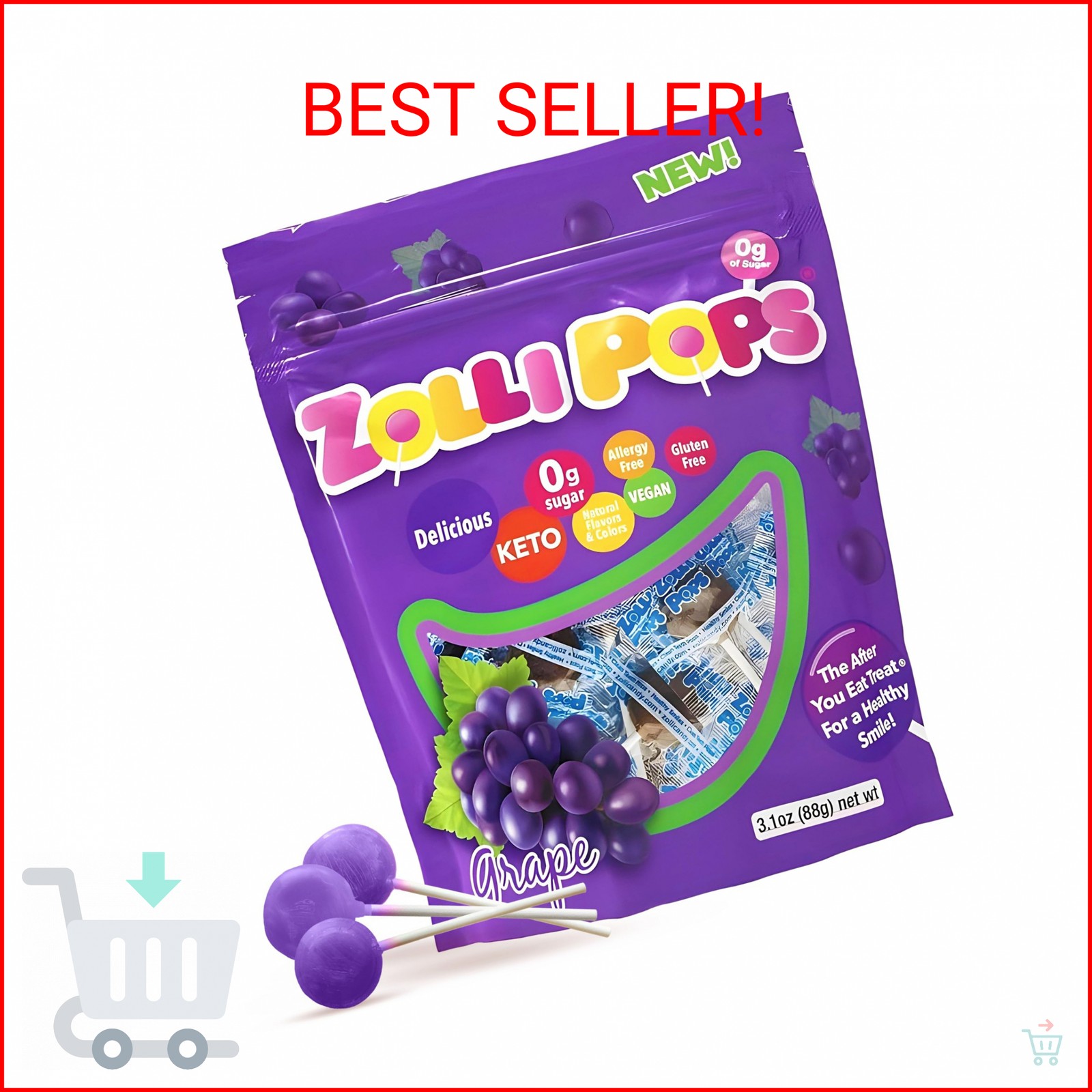 Zollipops Clean Teeth Pops Sugar Free Candy with Xylitol, Dye-Free Lollipops - K