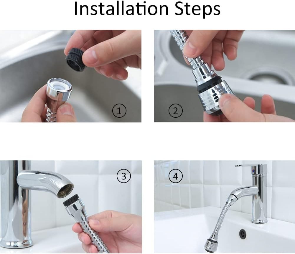360° Faucet Extender Bendable Kitchen Sink Flexible Tap Spray Head Attachment 4p