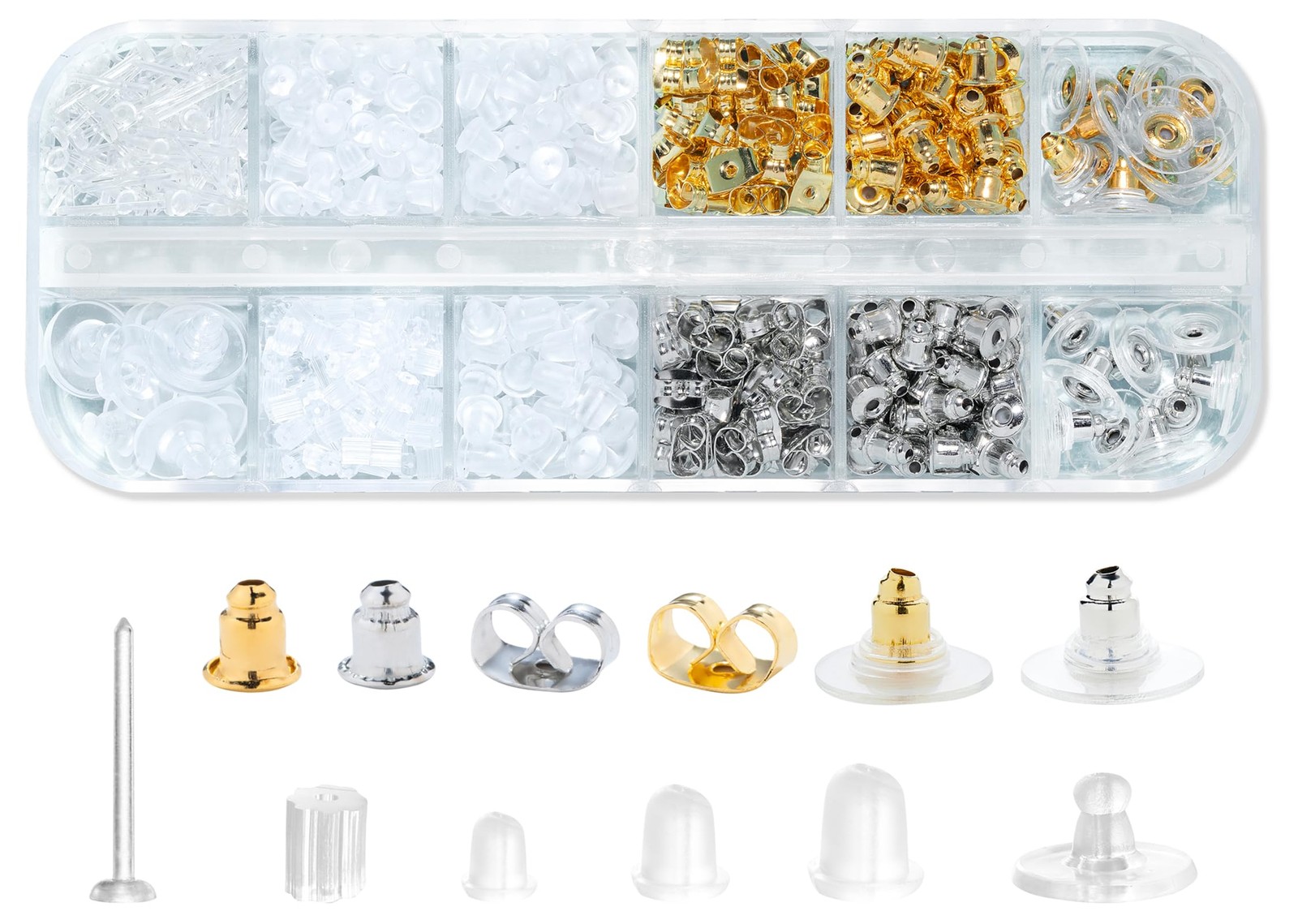 12 Styles 600 Pcs Earring Backs for Studs, Clear Plastic Earrings Hypoallerge...