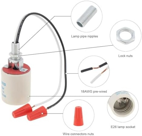 RTNLIT Ceramic E26 Light Socket with 10" Wire Lead, 2-Pack | Standard Medium ...