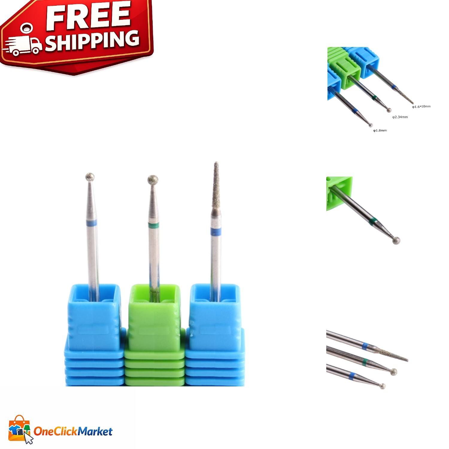 3PCS Diamond Cuticle Drill Bits - Professional Nail Care & Detail Work