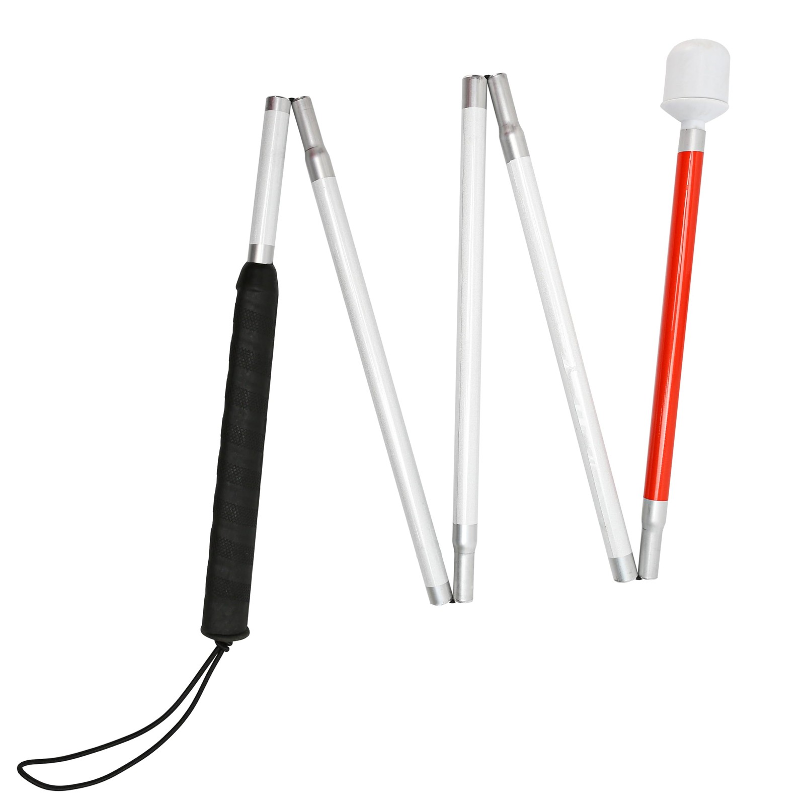 Blind Cane Stick - Mobility Reflective Red-White Foldable Red, White, Black