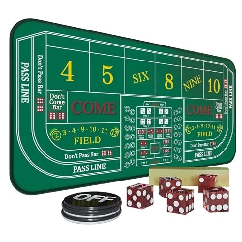 Craps Table Mat 70" x 35" with Poker Button & Storage Bag - Casino Game Layout