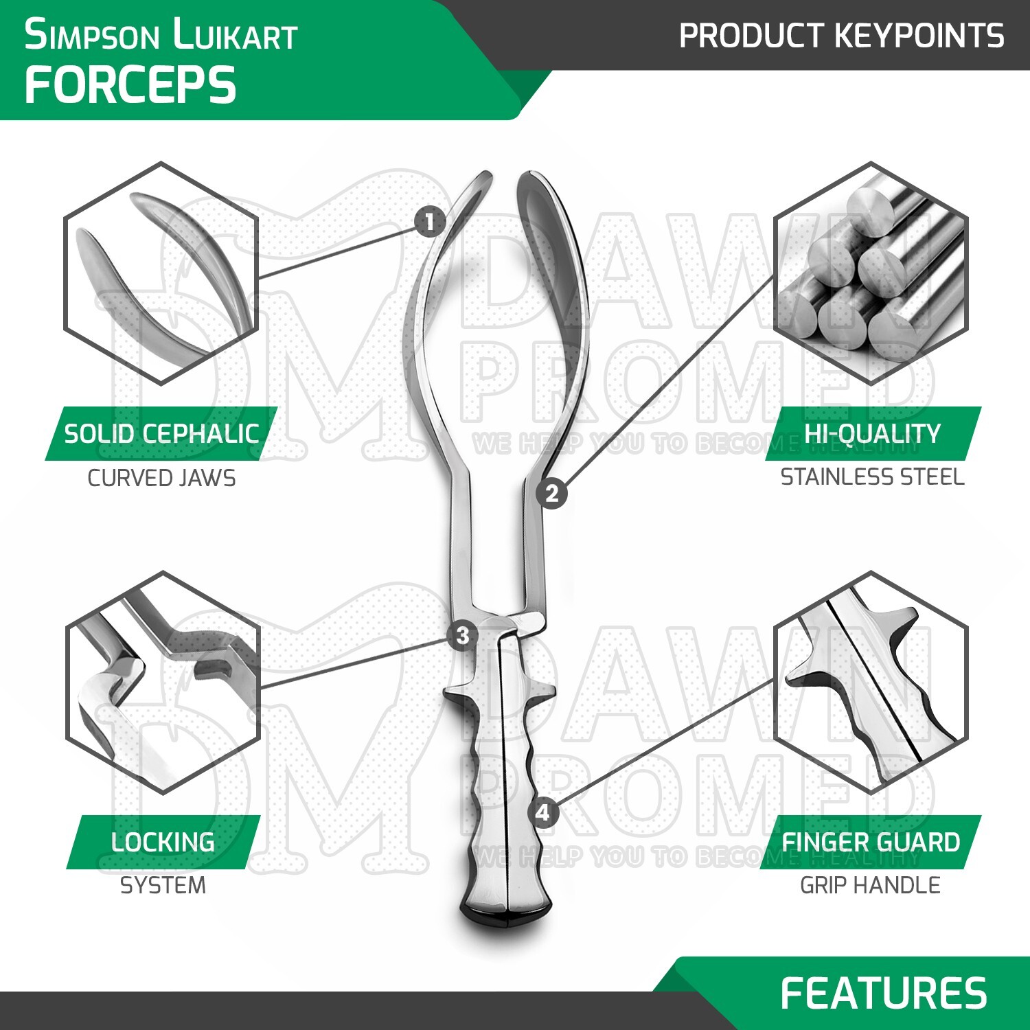 Simpson Luikart 14" Solid Obstetrical Forceps Surgical Gynecology Instrument
