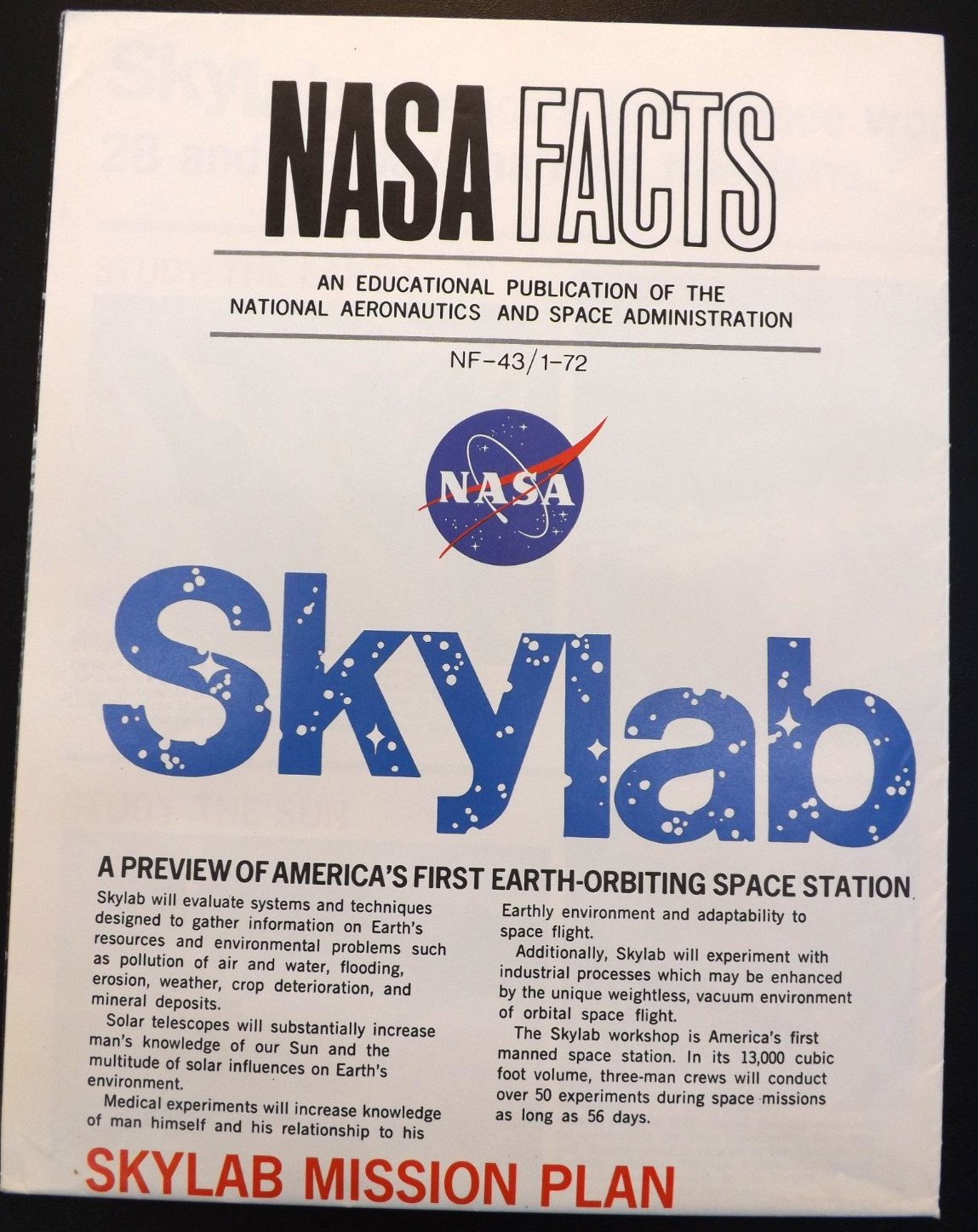 VINTAGE 1972 NASA SKYLAB SPACE STATION LARGE POSTER 21" X 48" SATURN V IB
