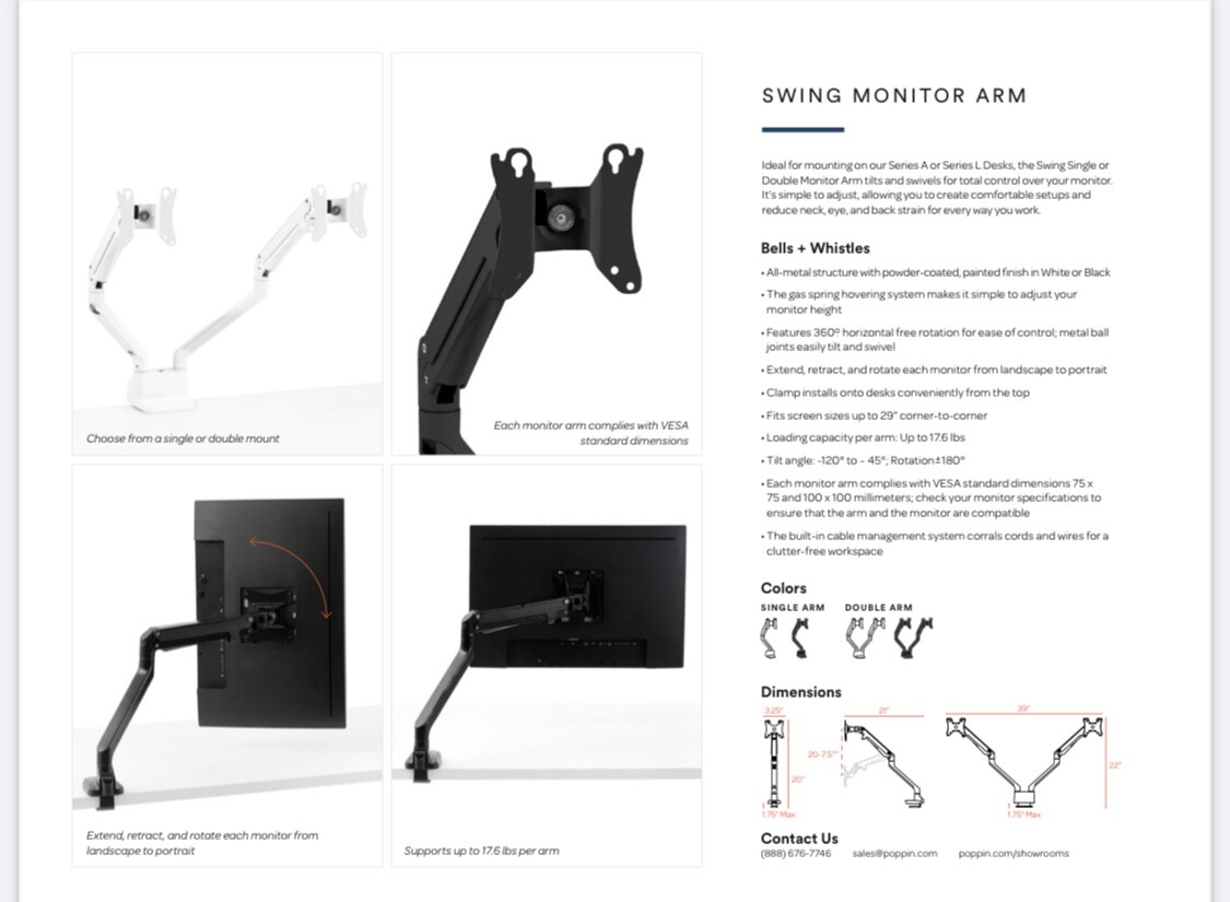Poppin Swing Double Monitor Arm