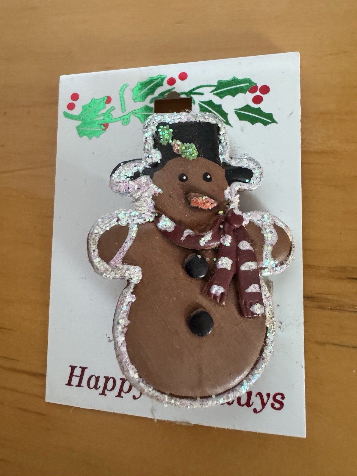 Folkart Snowman Pin Brooch New Gingerbread