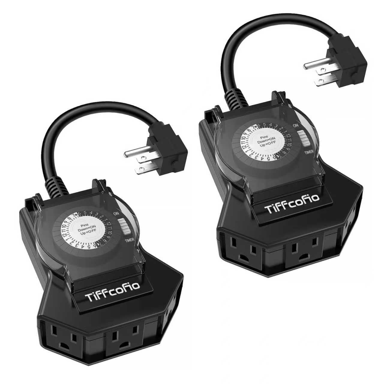 Outdoor Timer Outlet Waterproof, 24 Hour Mechanical Light Timer Outdoor, 2 Groun