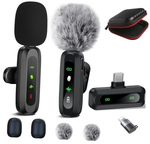 Wireless Lavalier Microphone for iPhone Android Plug-Play,2 Pack Mini