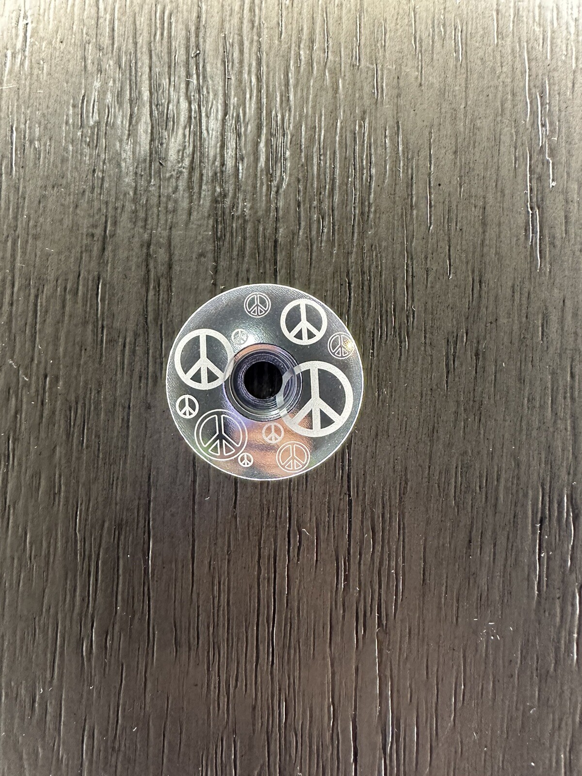 Peace Sign Design Bicycle Headset Top Stem Cap 1 1/8" Silver