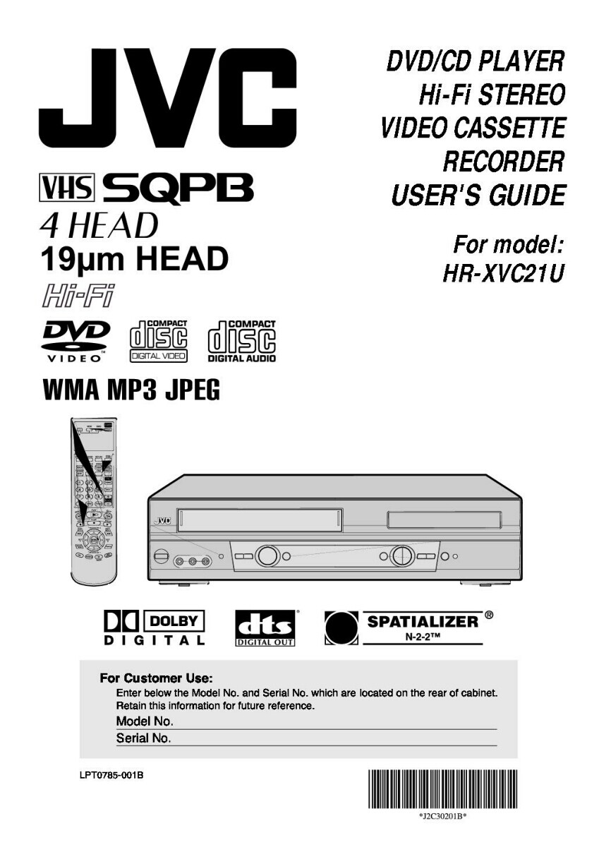 JVC HR-XVC21U VCR Owners Instruction Manual Reprint