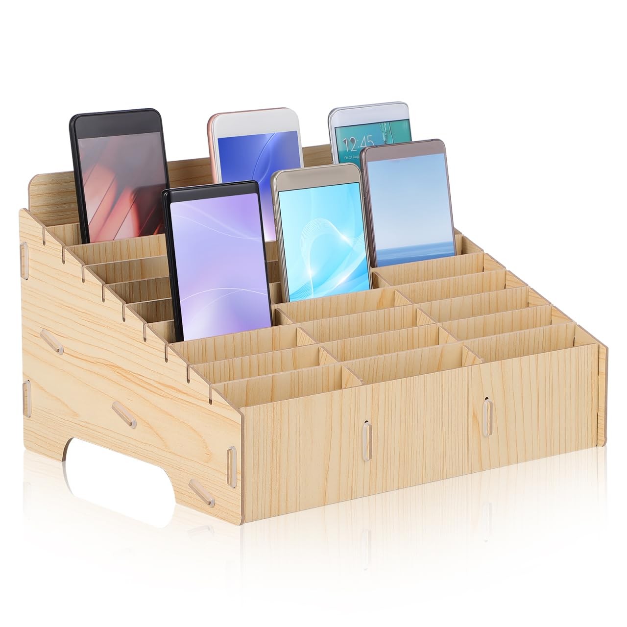 30-Grid Wooden Mobile Storage Box Cell Organizer Numbered Caddy for Classroom...
