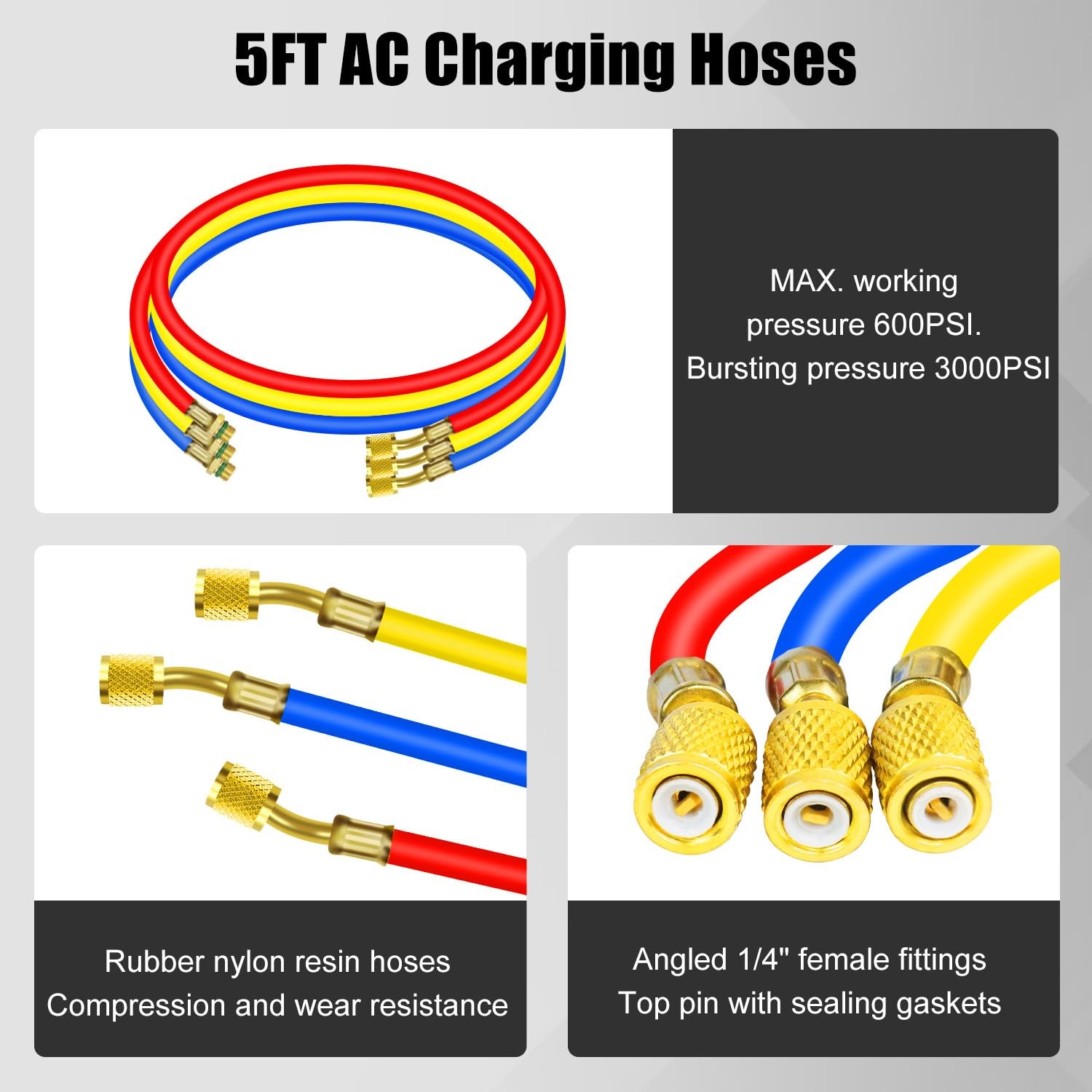 AC R1234yf Manifold Gauge Set, 3 Way Car Conditioning 1234yf Refrigerant Rech...