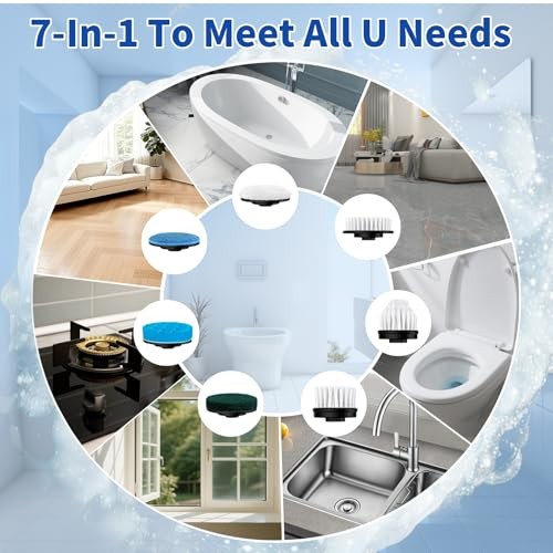 Electric Spin Scrubber, Hillyfe Bathroom Scrubber Electric with 7 White