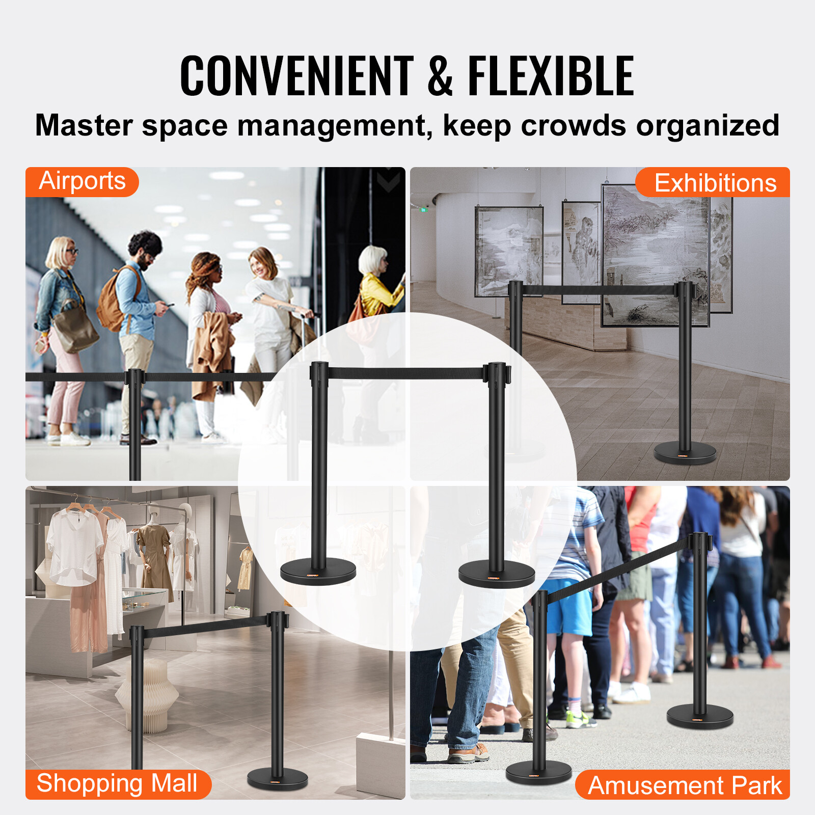 VEVOR Crowd Control Stanchions 2/4/6-Pack Queue with 6.5/11/5FT Belt