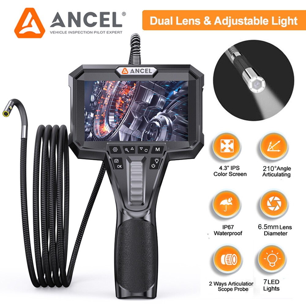 ANCEL AN302 Snake Camera Inspection Dual Lens Articulating Endoscope 210 Degree