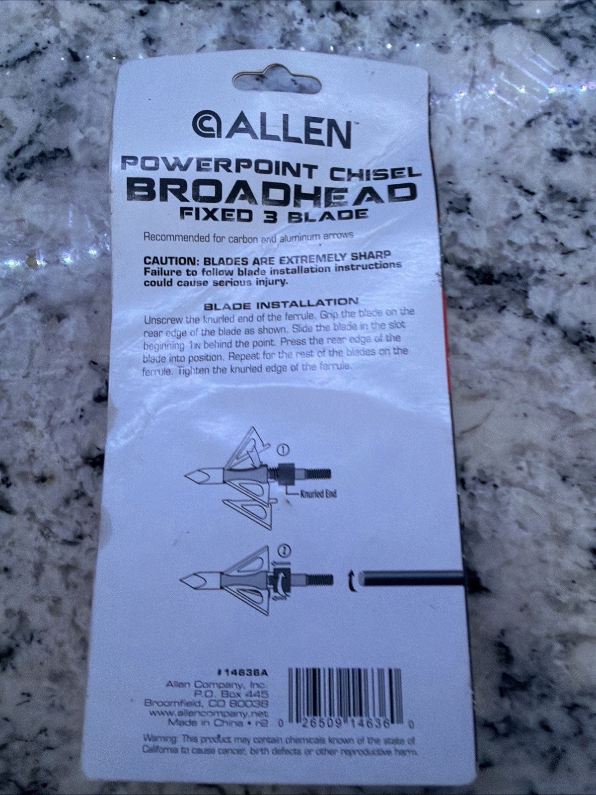 Allen PowerPoint Chisel Broadheads 3 Pack 14636A 1" Cutting Diameter 100 Grain