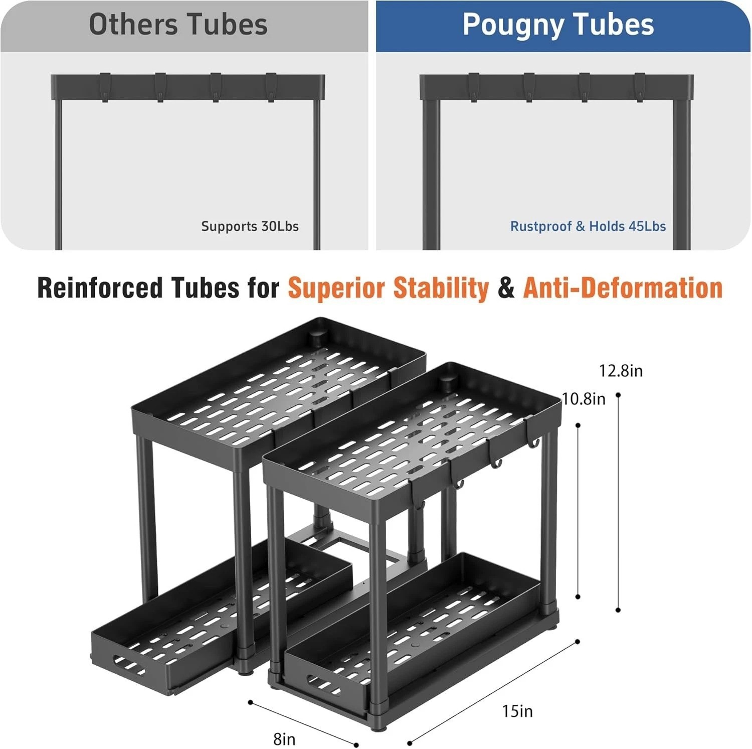 2-Pc Pull-Out Under Sink Organizers for Effortless Kitchen & Bathroom Storage