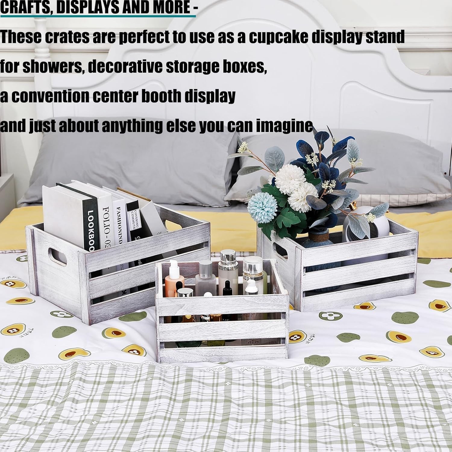 Storage Crates 3 Pcs Wooden Crates Decorative Boxes,Nesting Storage Container...
