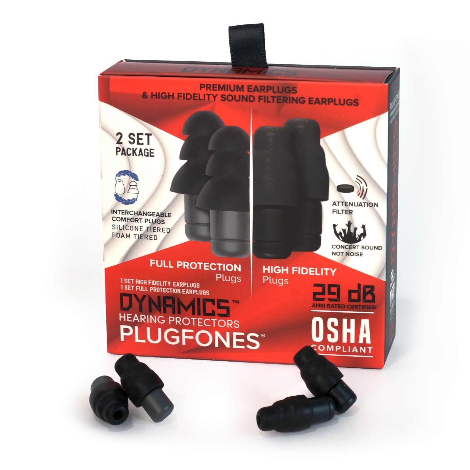 Plugfones Dynamics High Fidelity Earplugs and Full Protection Ear plug 2 PairSET