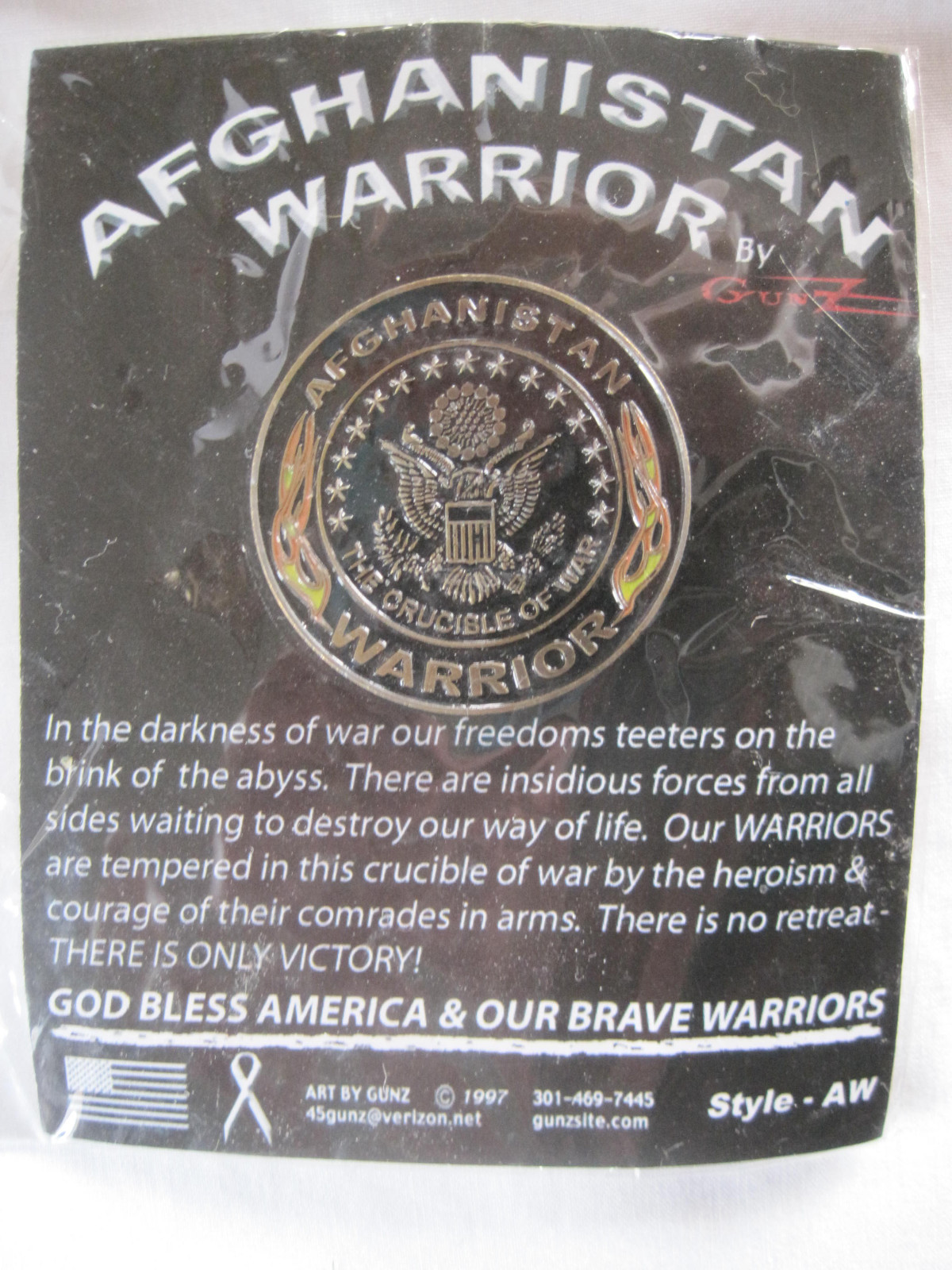 AFGHANISTAN WARRIOR PIN - MADE BY GUNZ - NEW