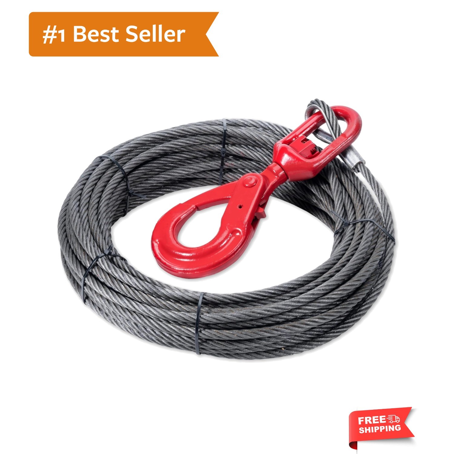 Steel Winch Cable, Heavy Duty 3/8" x 50' Towing Cable, 6x37 Strand Constructi...