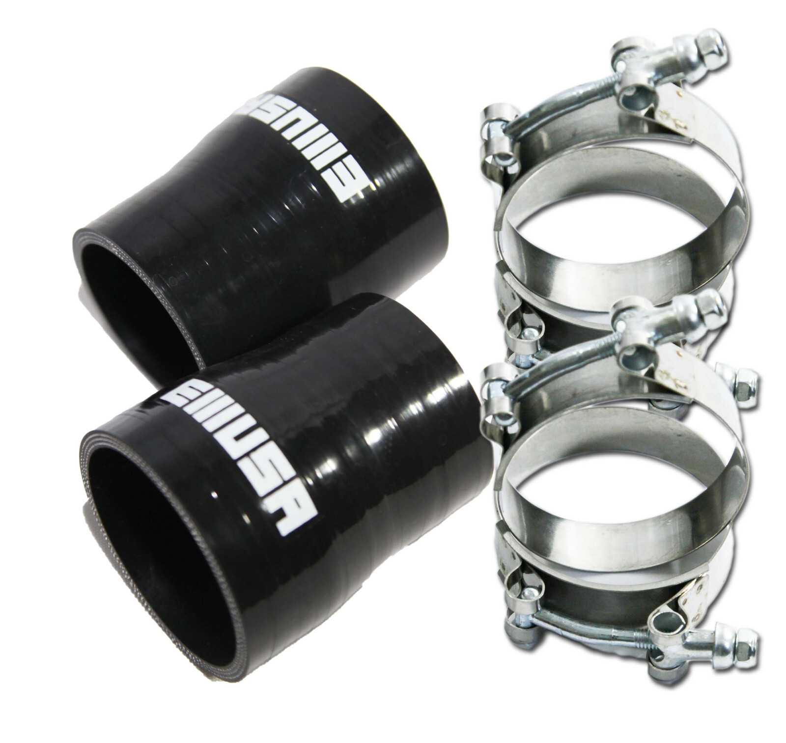 Universal BLACK 4PLY 2x Straight 2.25"-2.75"ID Silicone+4xStainles Steel T-clamp