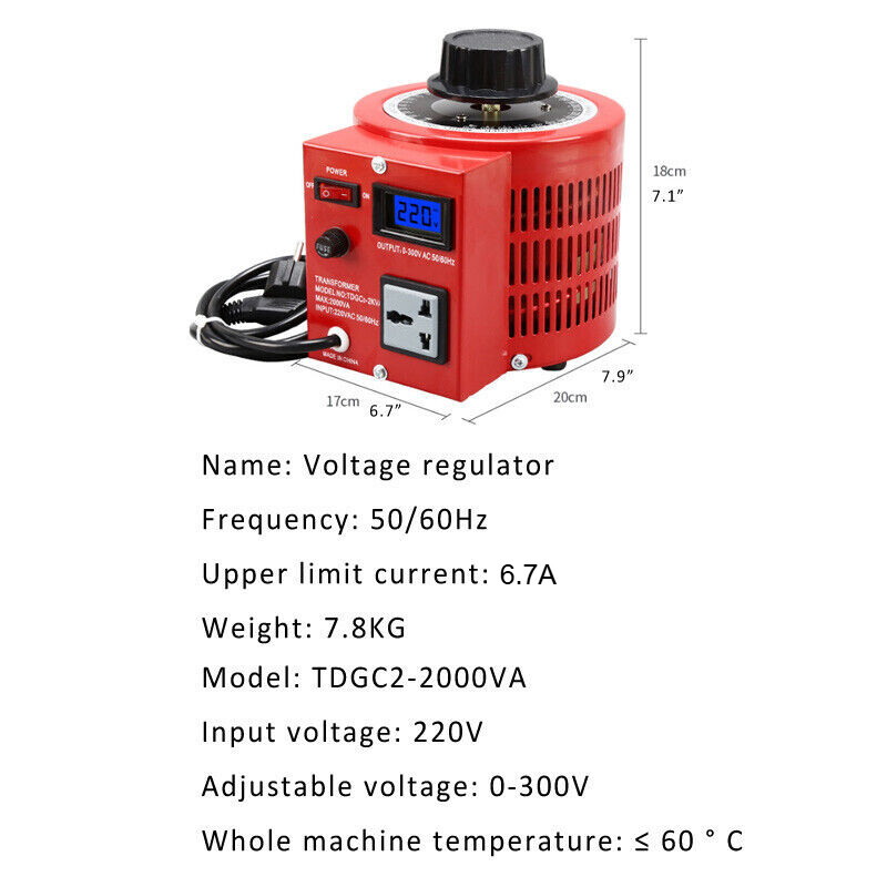 2000VA Output AC 0-130V / 0-300V Transformer Variable Voltage Regulator Metered