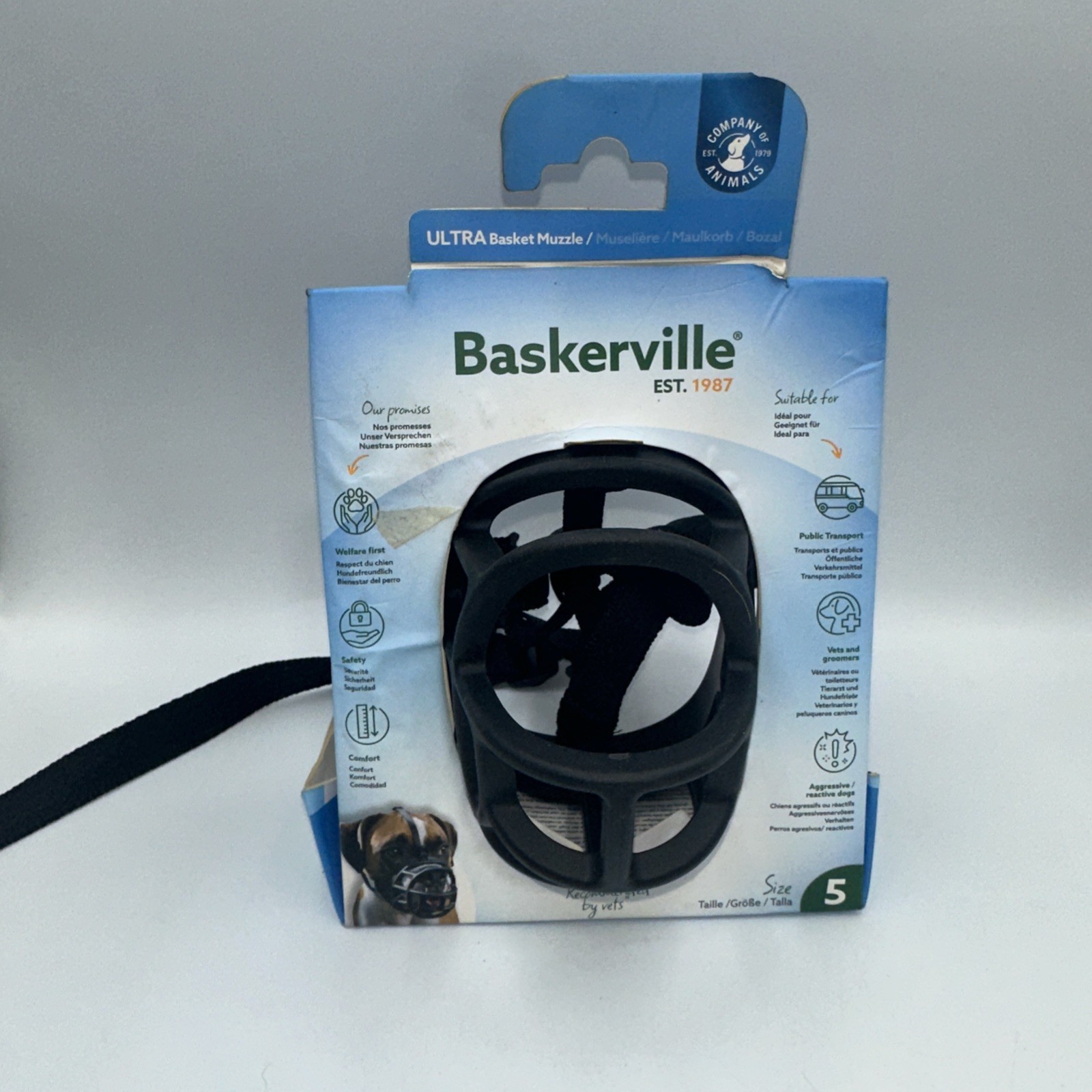 Brand New Baskerville Ultra Dog Muzzle Basket Mouth Guard Black Size 5 Training