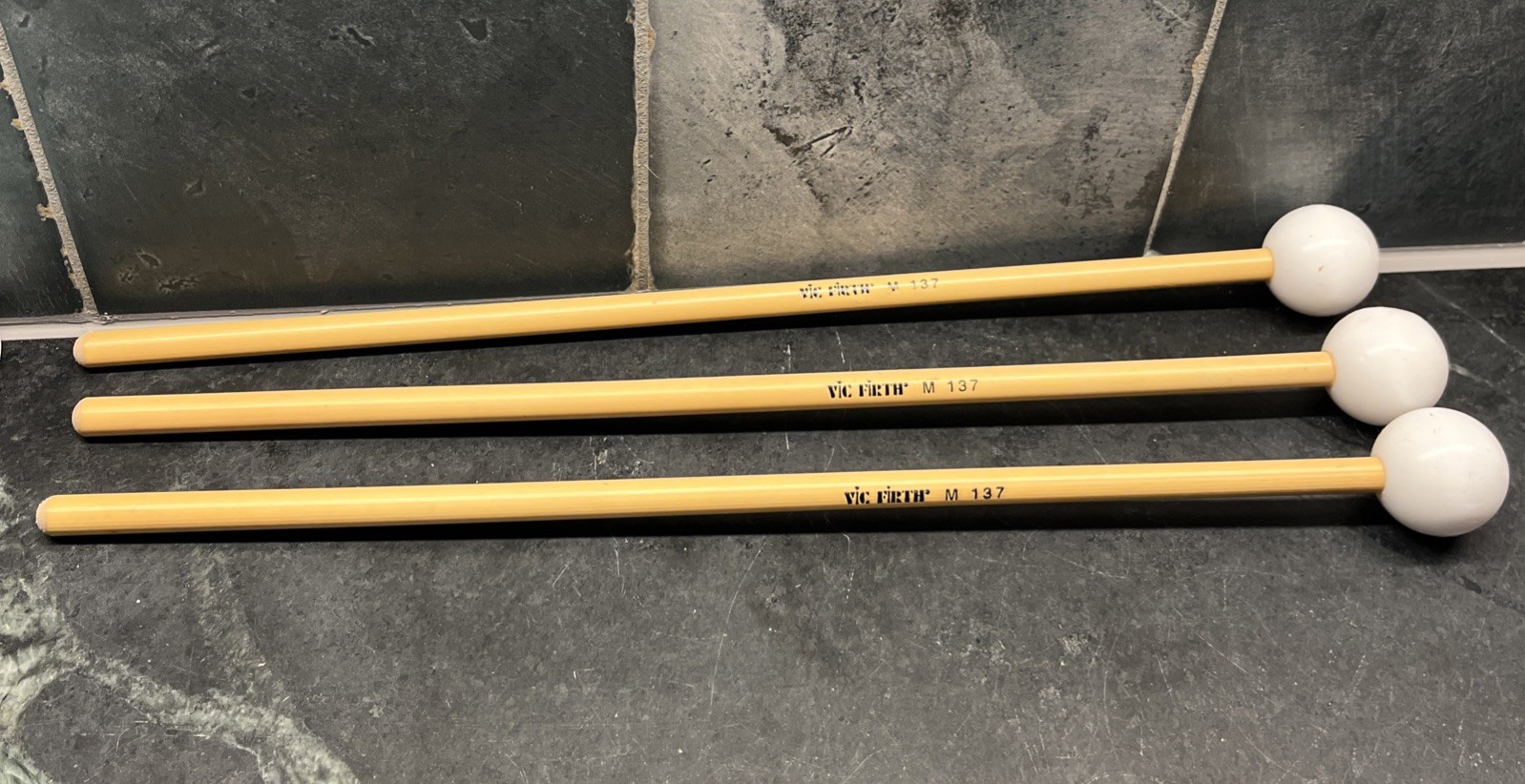 3 each Vic Firth Orchestral M137 Hard Teflon Keyboard Mallets - USED