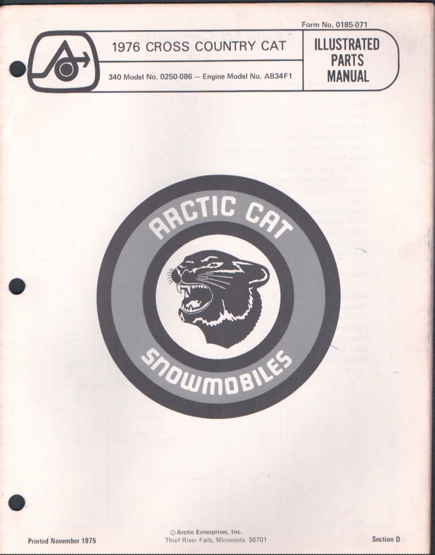 1976 Arctic Cat Cross Country Cat Illustrated Parts Manual MN2838