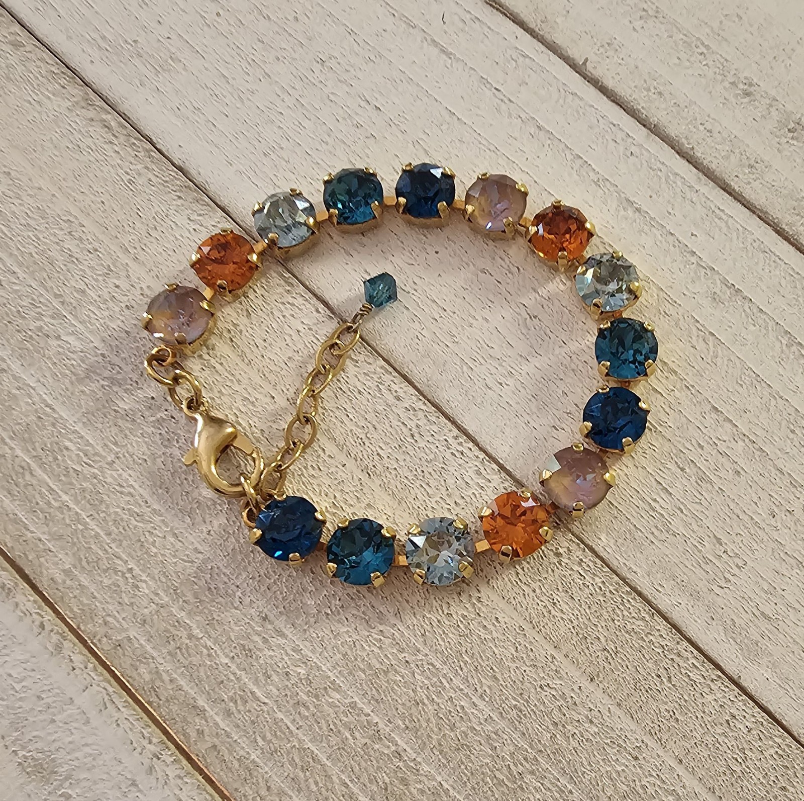 CB111 TheSparkledShell Earthy Fall Teals Orange Tan 8mm Cup Chain Bracelet