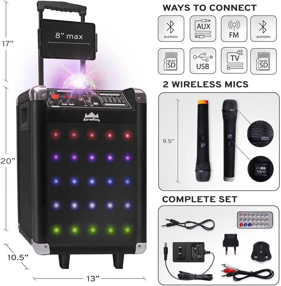 Wireless Karaoke Machine Microphone Speaker Disco Bluetooth Singing System G100