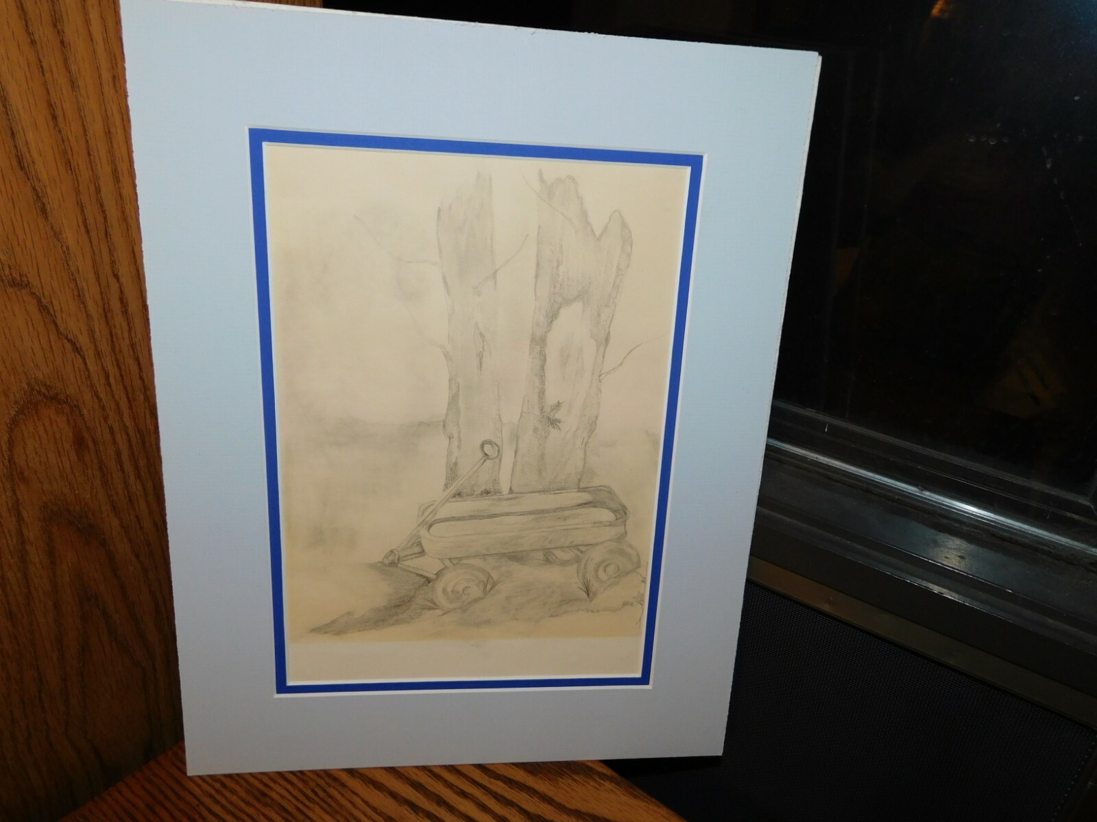 Wagon by Trees Original Pencil Drawing Signed Patti '82