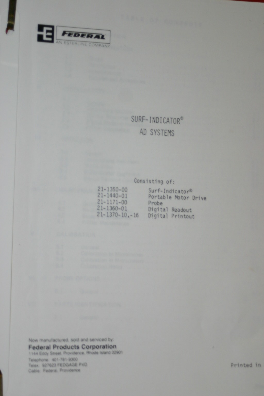 Federal Products Corp Surf-Indicator AD Systems Manual
